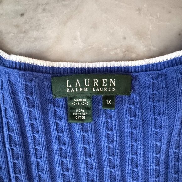 Lauren Ralph Lauren Womens Blue Cable Knit Sweater Size 1X - Picture 3 of 7